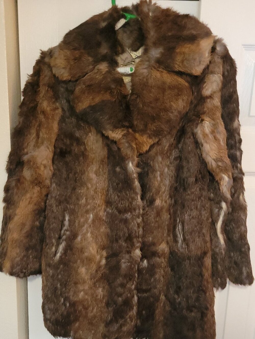 1970s/80s VINTAGE Ricco Brown Rabbit Fur Coat Rayon Lining Size M